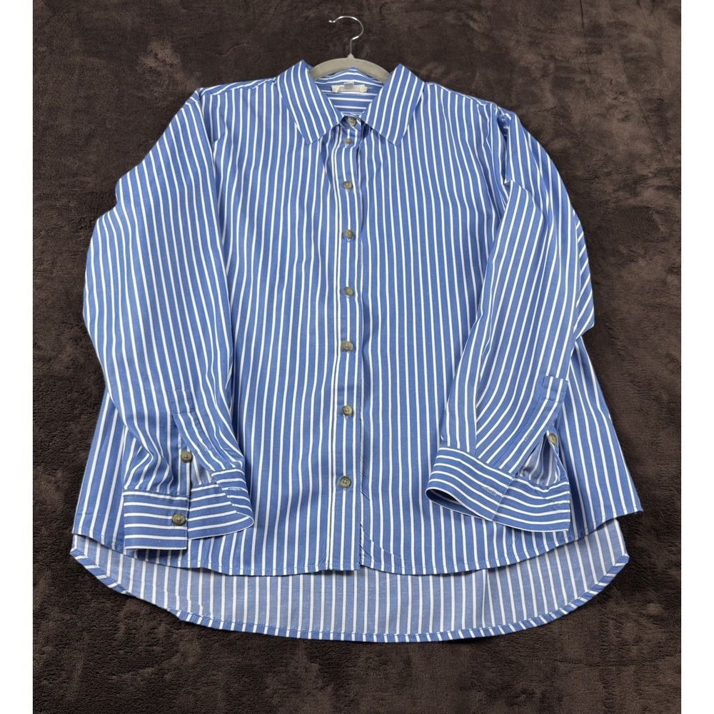 Elan Light Wash Chambray Oversized Shirt Boutique Lagenlook M #1604 Blue
